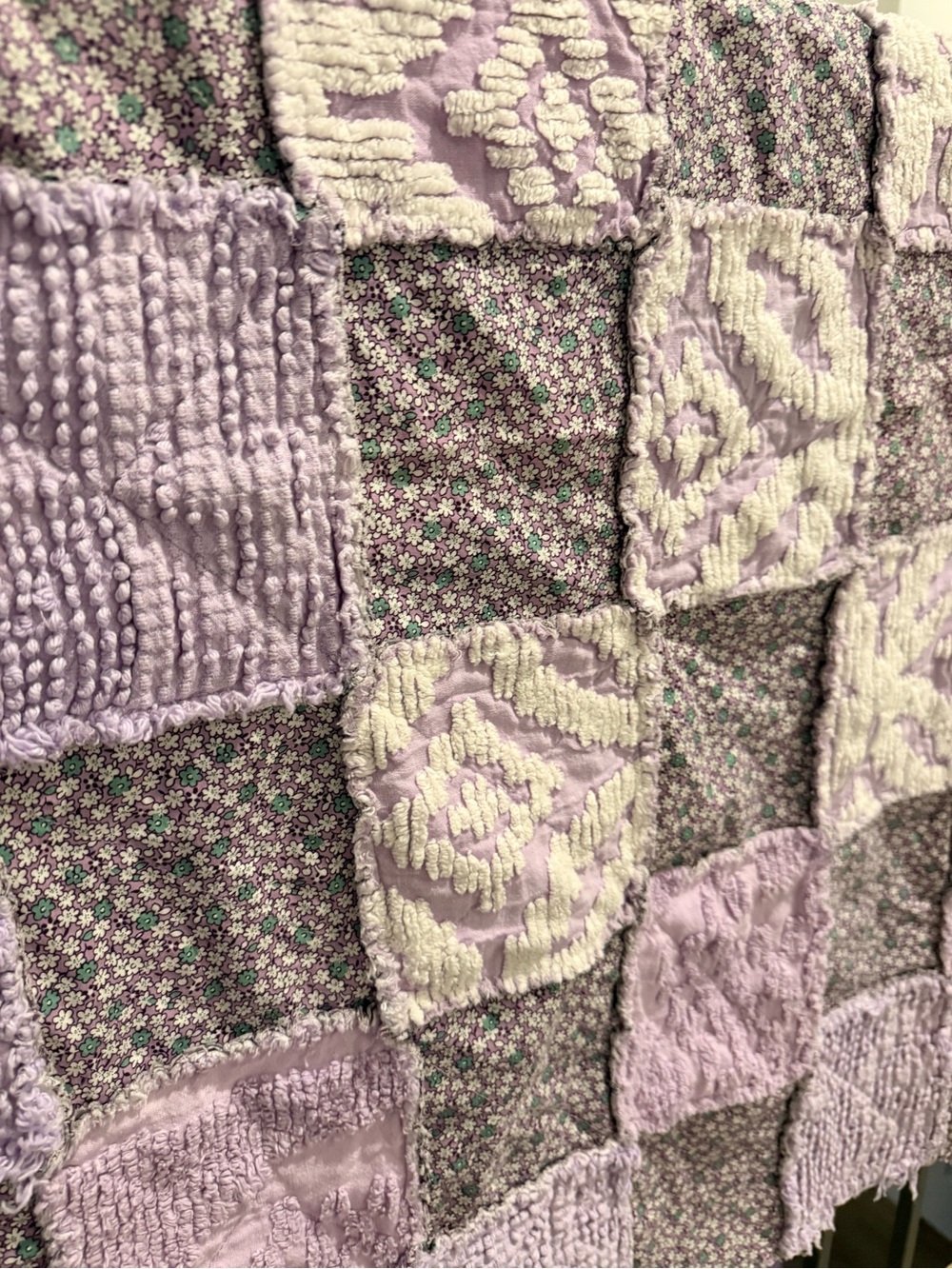 Vintage Baby Blanket/Quilt Lavender Patchwork Chenille